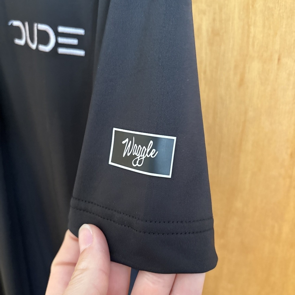Waggle Size Large Short Sleeve Dude‎ Polo Shirt Black Sleeve Logo - Picture 4 of 7